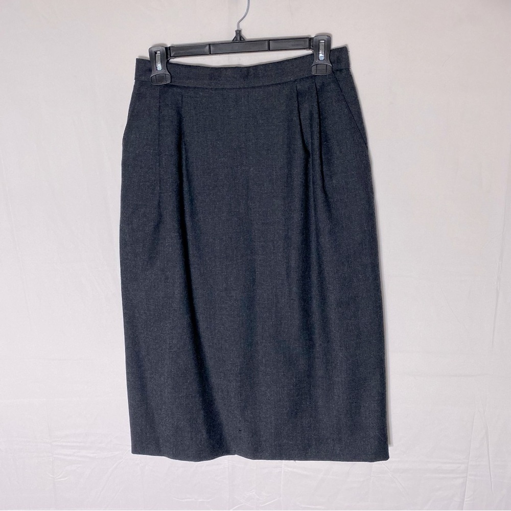 Vintage Charcoal Grey Wool Midi Skirt S Academia Twee Career Wear Office Siren
